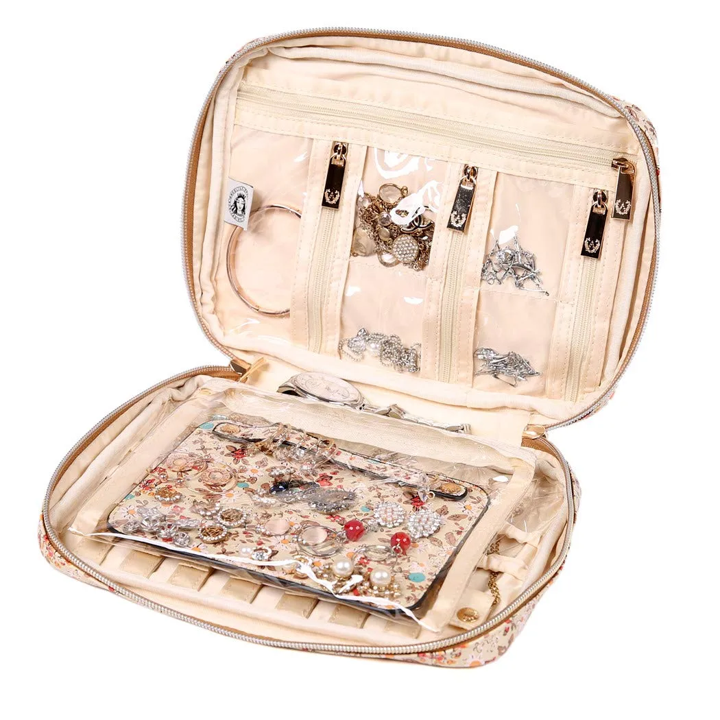 Angelina's Palace Large Jewelry Organizer Case Bridesmaid Gifts Vegan Leather Travel Jewelry Storage Bag for Necklace Earring Bracelet Ring(blossom tan) blossom tan
