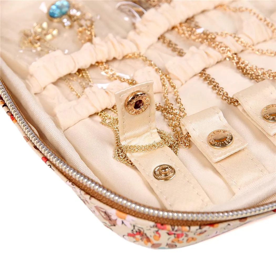 Angelina's Palace Large Jewelry Organizer Case Bridesmaid Gifts Vegan Leather Travel Jewelry Storage Bag for Necklace Earring Bracelet Ring(blossom tan) blossom tan