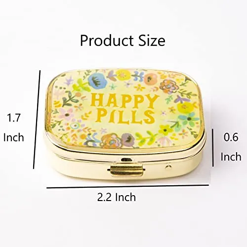 Battery Container for AAA/AA (4 PCS)  Cute Metal Pill Organizer Travel Friendly Compact Pill Box Pill Case to Hold Vitamins/Tylenol/Fish Oil/Meds/Tablet for Purse/Pocket(Happy Pills)