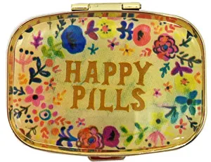 Battery Container for AAA/AA (4 PCS)  Cute Metal Pill Organizer Travel Friendly Compact Pill Box Pill Case to Hold Vitamins/Tylenol/Fish Oil/Meds/Tablet for Purse/Pocket(Happy Pills)