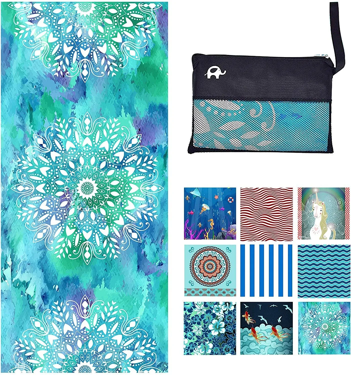 Beach Towel - Mandala Blue (63x31 inches)