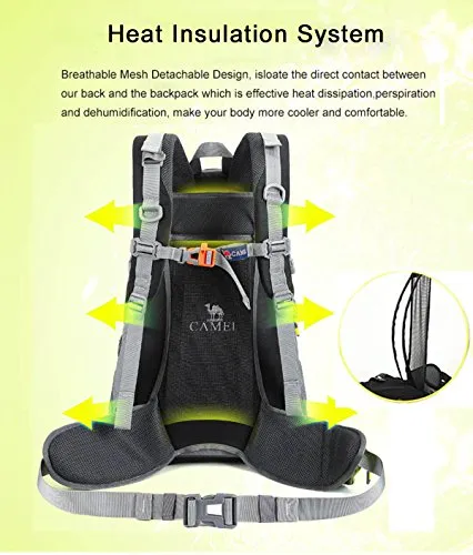 CAMEL CROWN 40L Lightweight Backpack Water Resistant Outdoor Sports Daypack with Rain Cover for Hiking Running Cycling Biking Climbing and Hunting