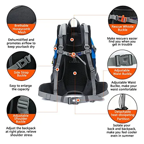 CAMEL CROWN 40L Lightweight Backpack Water Resistant Outdoor Sports Daypack with Rain Cover for Hiking Running Cycling Biking Climbing and Hunting
