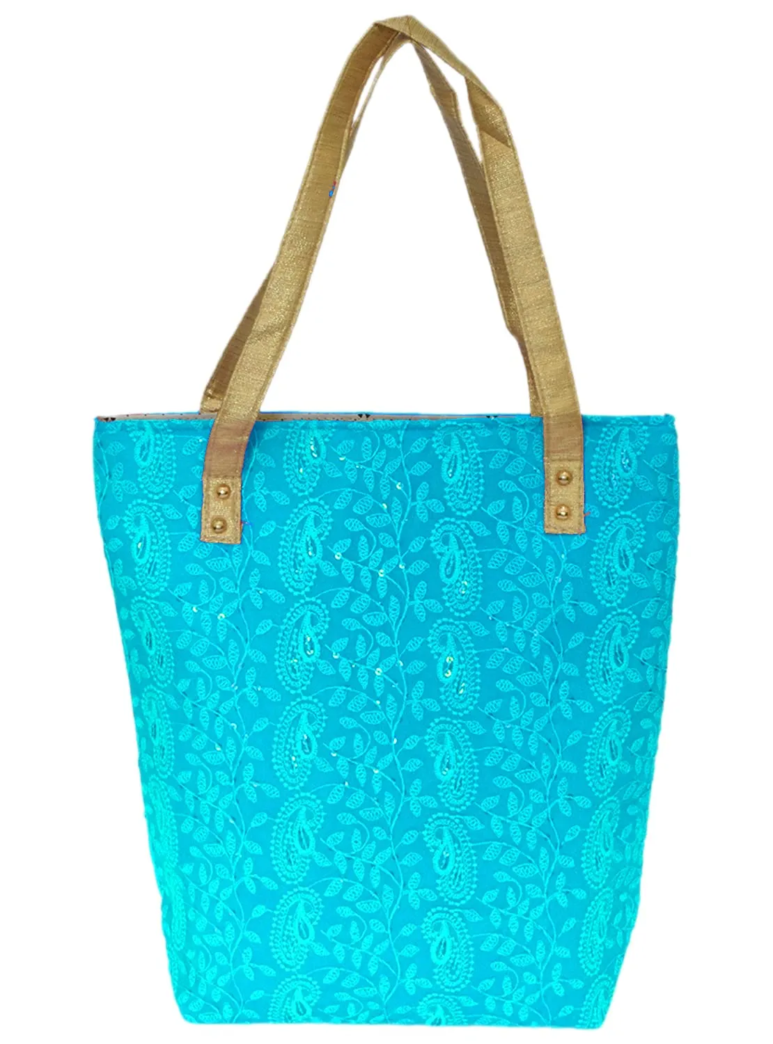 Heart Home Embroidery Polyester Shoulder Bag/Tote Bag/Handbag for Women & Girls with Carrying Handle- Pack of 2 (Blue)-50HH01153