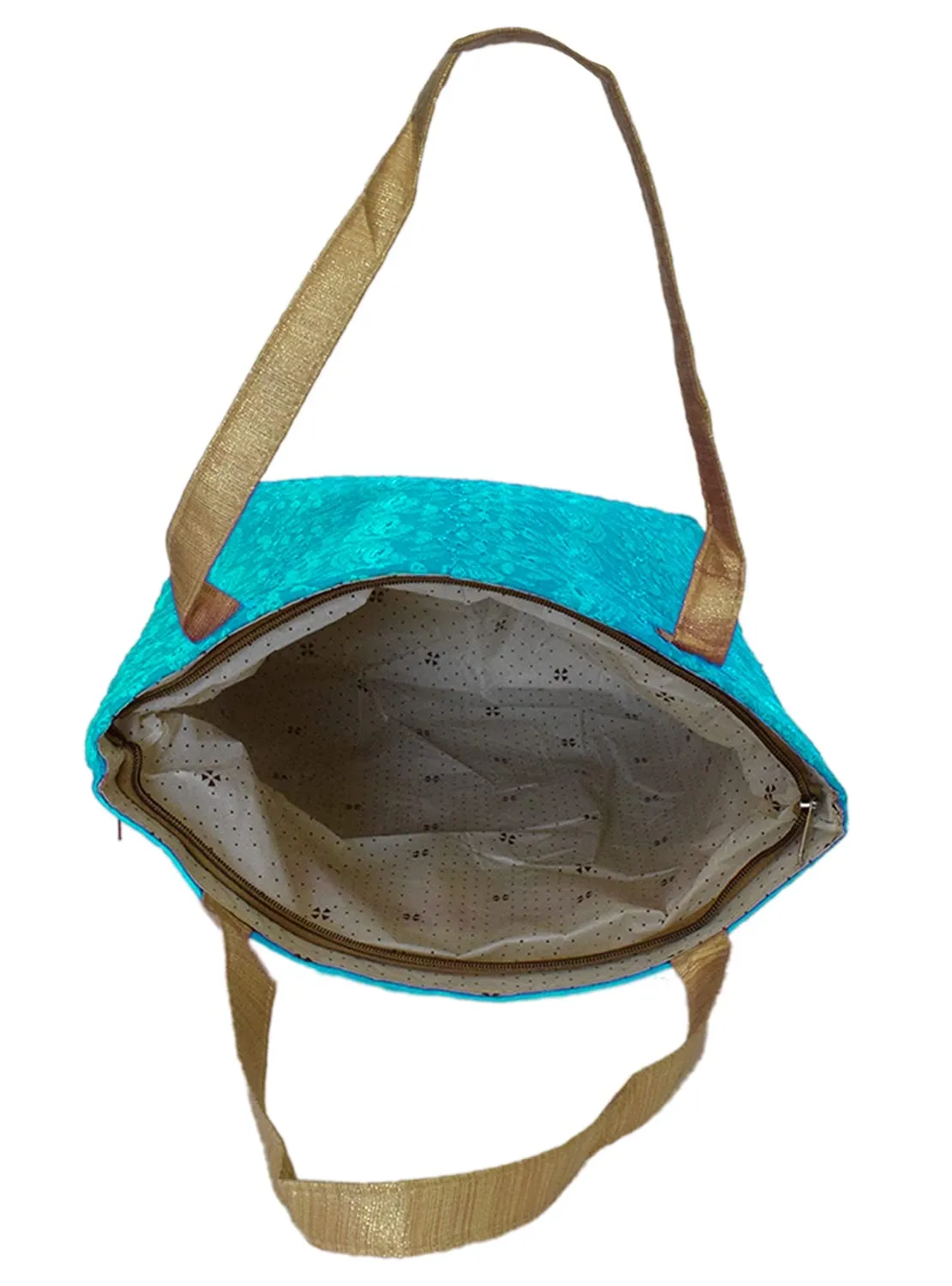 Heart Home Embroidery Polyester Shoulder Bag/Tote Bag/Handbag for Women & Girls with Carrying Handle- Pack of 2 (Blue)-50HH01153