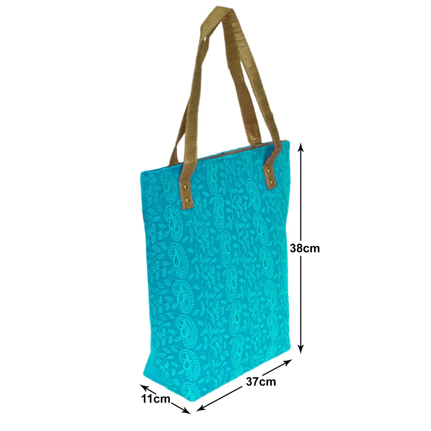 Heart Home Embroidery Polyester Shoulder Bag/Tote Bag/Handbag for Women & Girls with Carrying Handle- Pack of 2 (Blue)-50HH01153