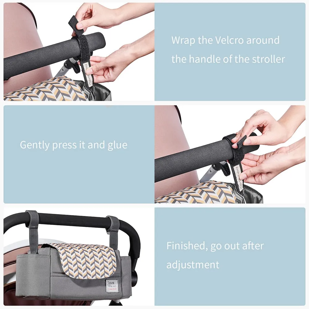 High Capacity Stroller Organizer:Universal Baby Stroller Organizer effectively helps you to reduce clutter from handheld items.