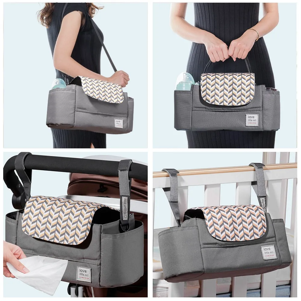 High Capacity Stroller Organizer:Universal Baby Stroller Organizer effectively helps you to reduce clutter from handheld items.
