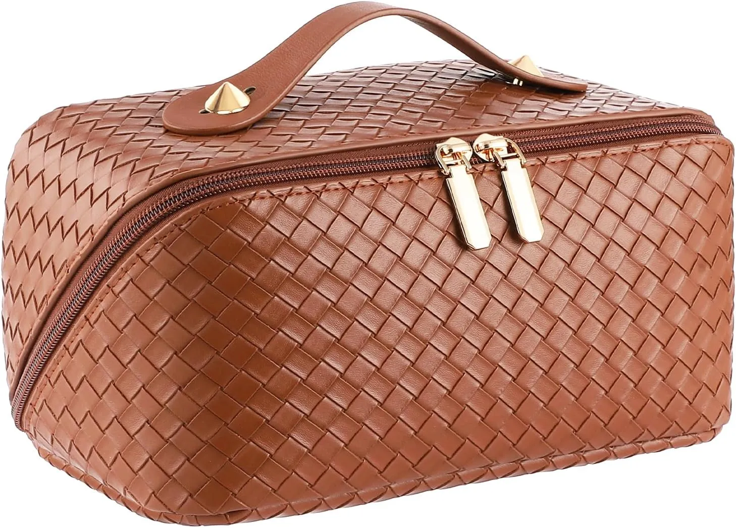Large Capacity Travel Cosmetic Bag - Portable Makeup Bags for Women Waterproof PU Leather Checkered Makeup Organizer Bag with Dividers and Handle,Toiletry Bag for Cosmetics