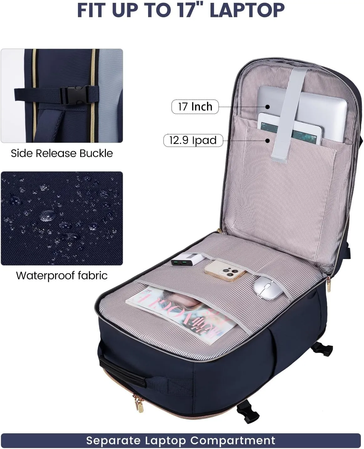 LOVEVOOK 40L Travel Backpack for Women & Men, Large Carry on Backpack for Airplanes with 3 Packing Cubes, TSA Personal Item Travel Bag fits 17" Laptop, Waterproof Weekender Essentials Airline Approved
