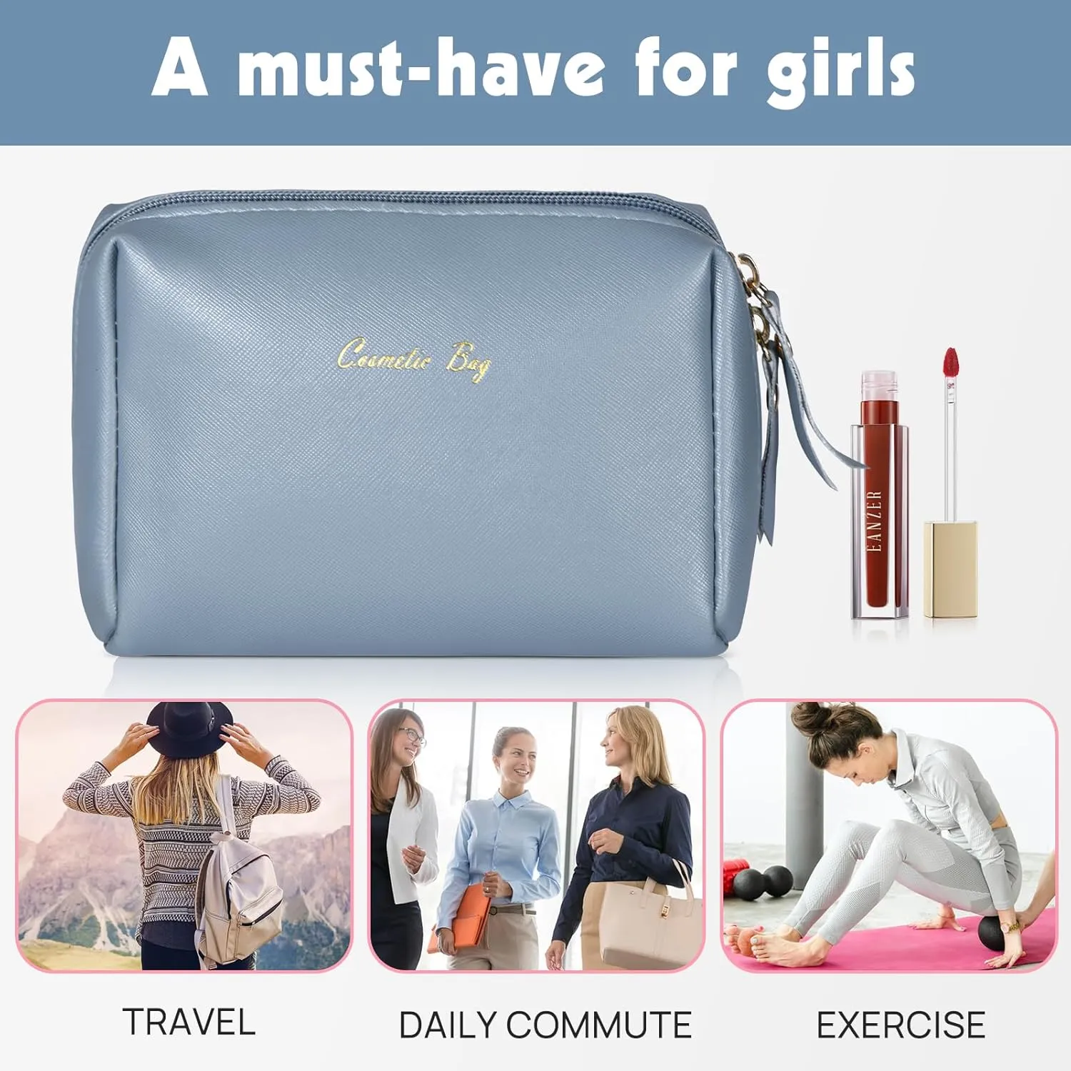 Topwey Makeup Bag, Travel Essentials Cosmetic Bags for Women, Waterproof Portable Pouch travel toiletry bag with Divider (darkcyan, Small)