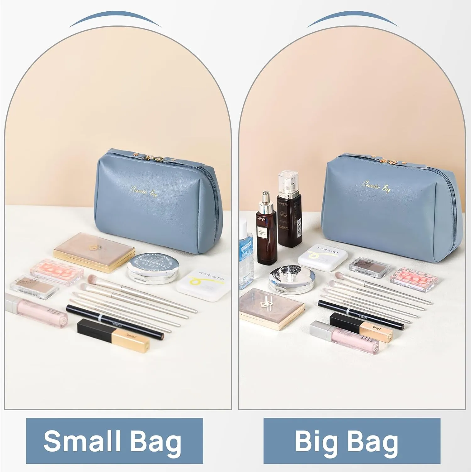 Topwey Makeup Bag, Travel Essentials Cosmetic Bags for Women, Waterproof Portable Pouch travel toiletry bag with Divider (darkcyan, Small)