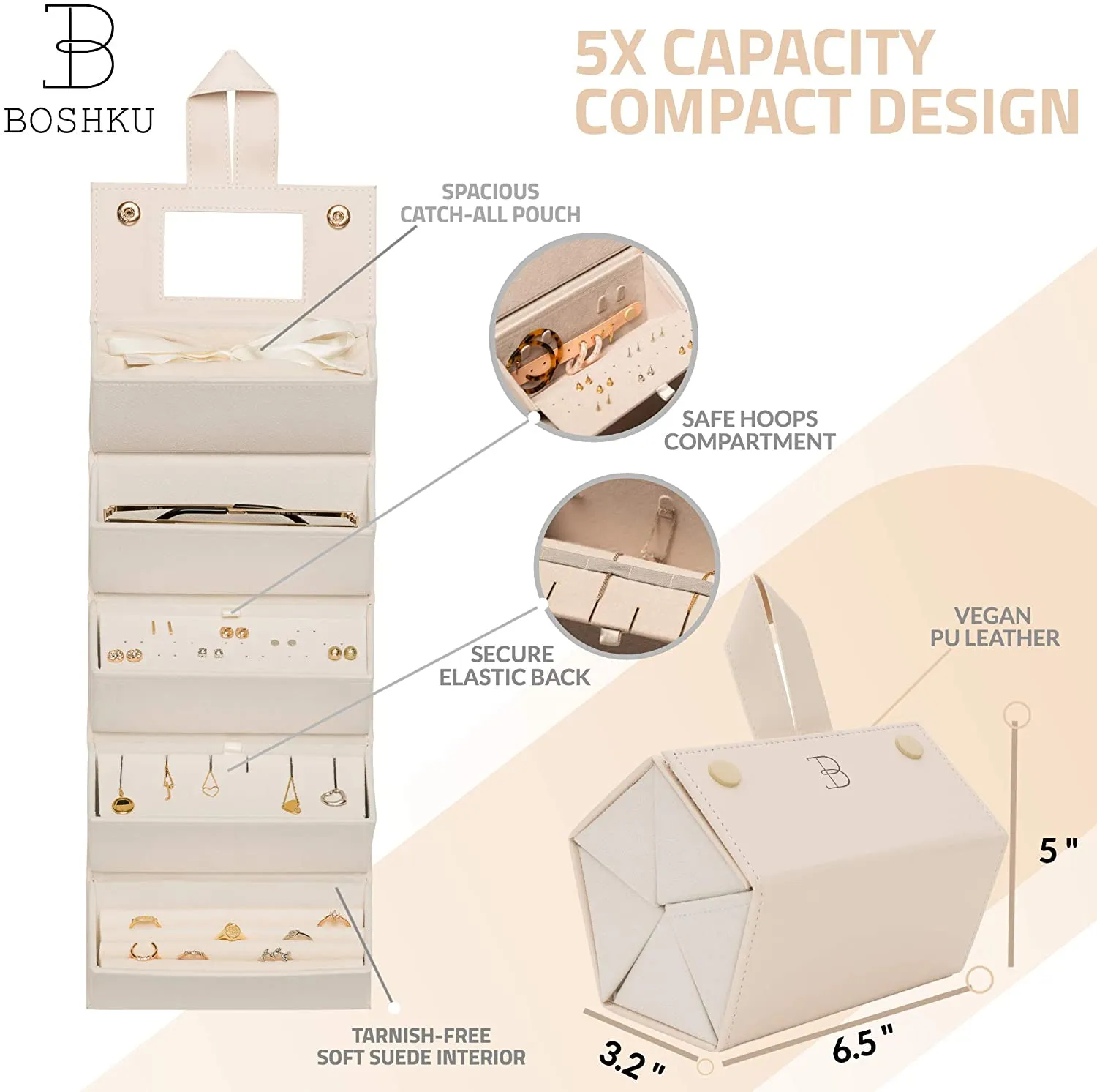 Travel Jewelry Organizer Jewelry Box- Beige