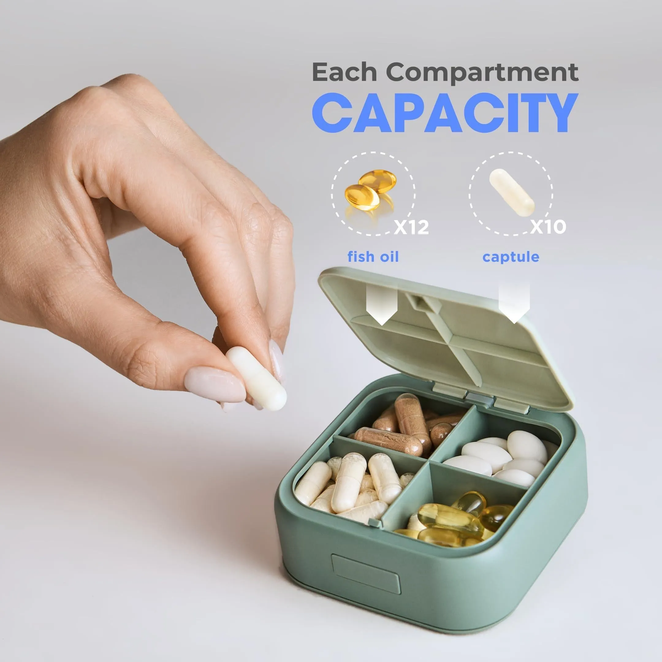 Travel Medicine Pill Organizer Small Pill Box Mini Pill Case 4 Deep Compartments